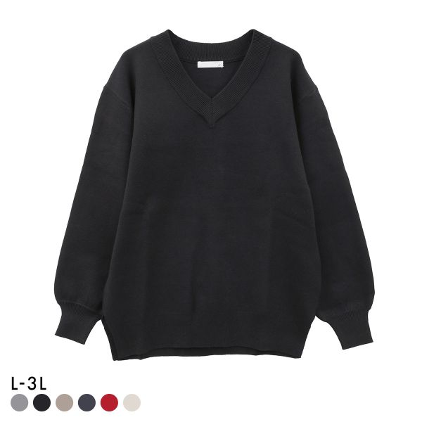ニッセン スウェットライクVネックニット L LL 3L nissen