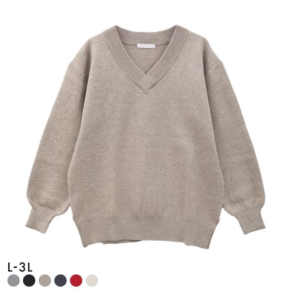 ニッセン スウェットライクVネックニット L LL 3L nissen