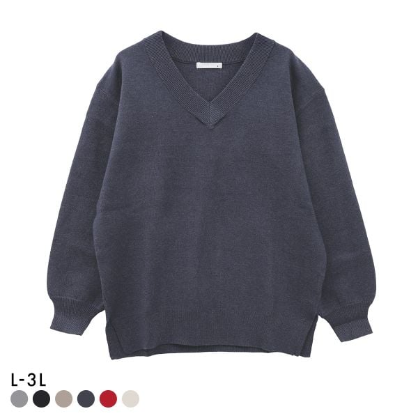 ニッセン スウェットライクVネックニット L LL 3L nissen