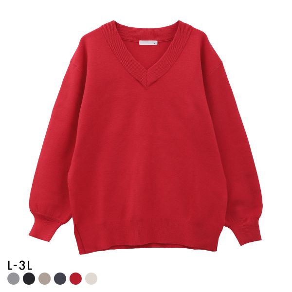 ニッセン スウェットライクVネックニット L LL 3L nissen