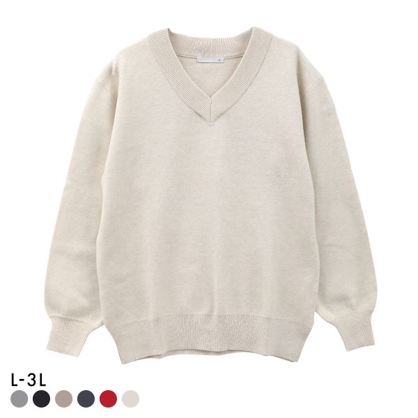 ニッセン スウェットライクVネックニット L LL 3L nissen