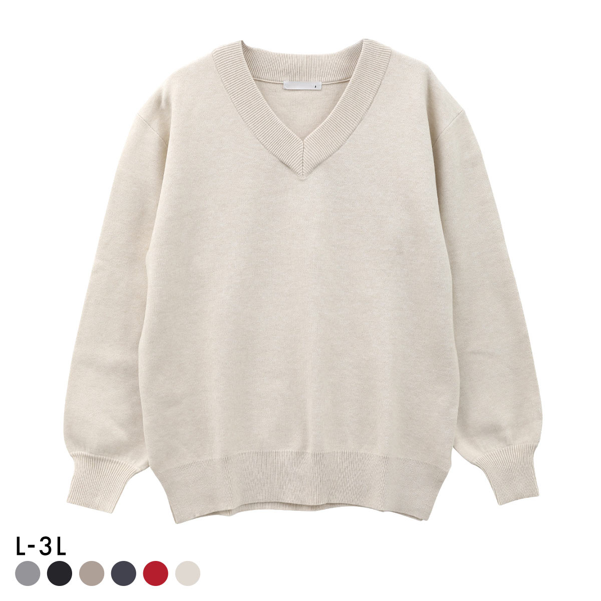ニッセン スウェットライクVネックニット L LL 3L nissen(OM-オートミール-L)
