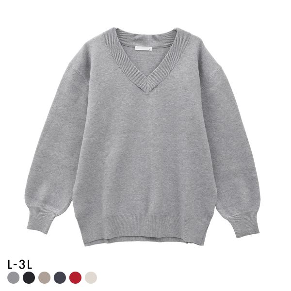 ニッセン スウェットライクVネックニット L LL 3L nissen