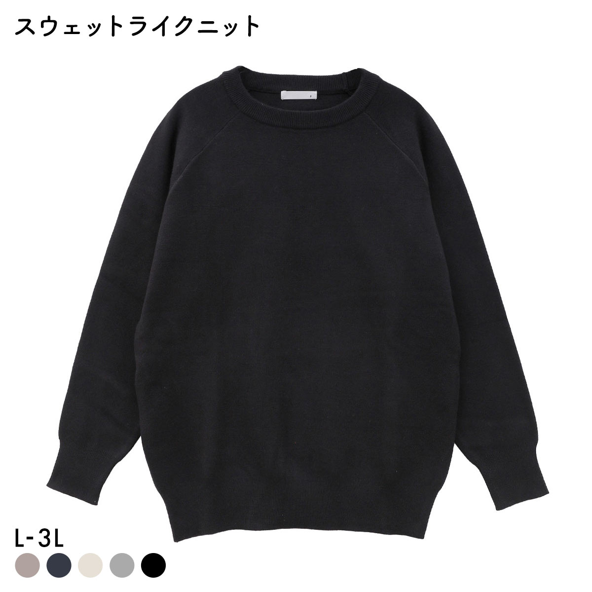 ニッセン スウェットライクラ グランニット L LL 3L 大きいサイズ nissen(BK-ブラック-L)