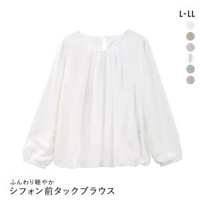 ニッセン シフォン前タック9分袖ブラウス カットソー裏地付 UVカット L LL NISSEN