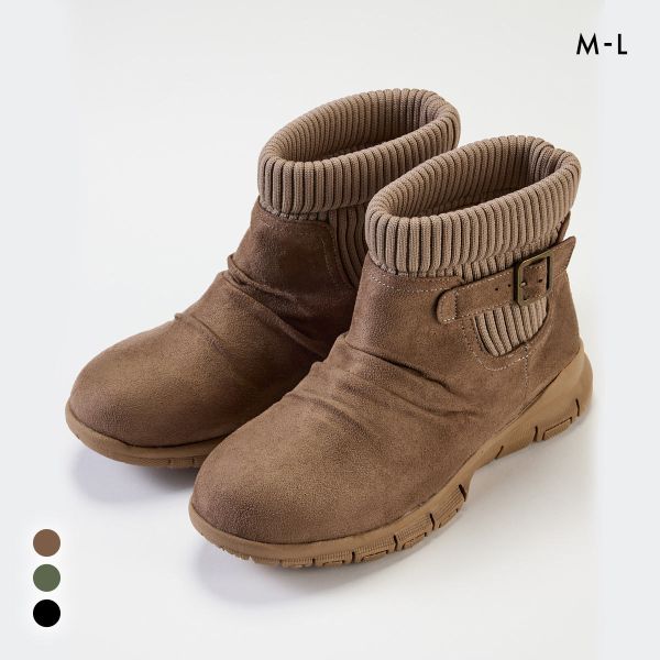 moz モズ ゆったり幅広 軽量リブニットショートブーツ ワイズ4E nissen ニッセン