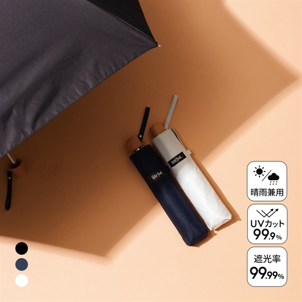 ウォーターフロント ぺん細 サンシェイド 木手 折りたたみ傘 55cm UV対策 日傘 兼用 雨傘 晴雨両用 Waterfront