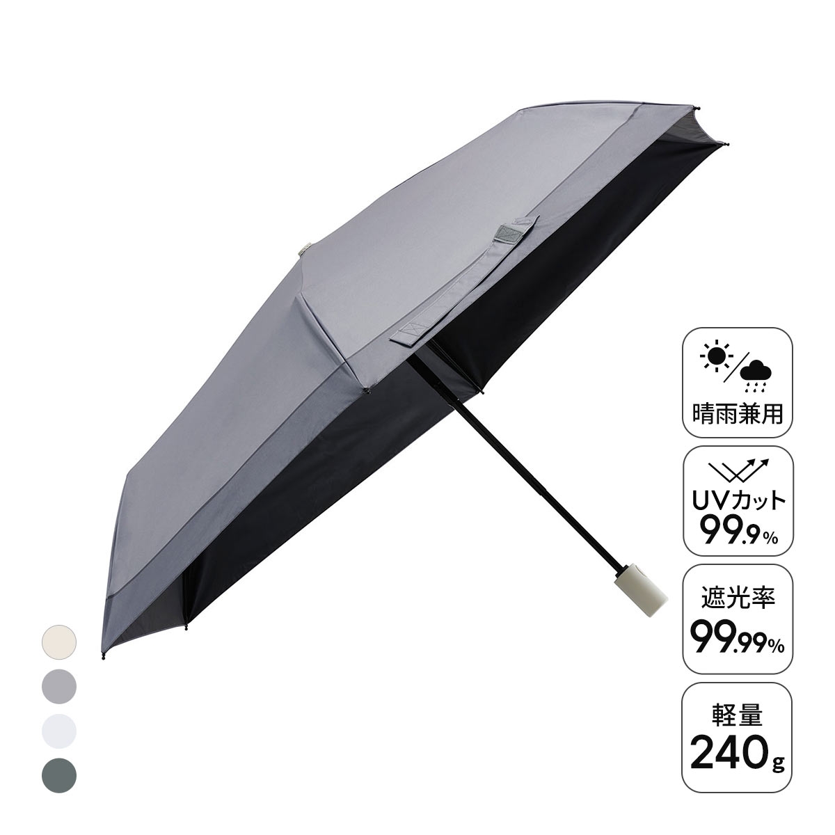 ウォーターフロント カルオート 折りたたみ傘 55cm UV対策 日傘 兼用 雨傘 晴雨両用 バイカラー umbulatio Waterfront(DGY-濃グレー-1本)