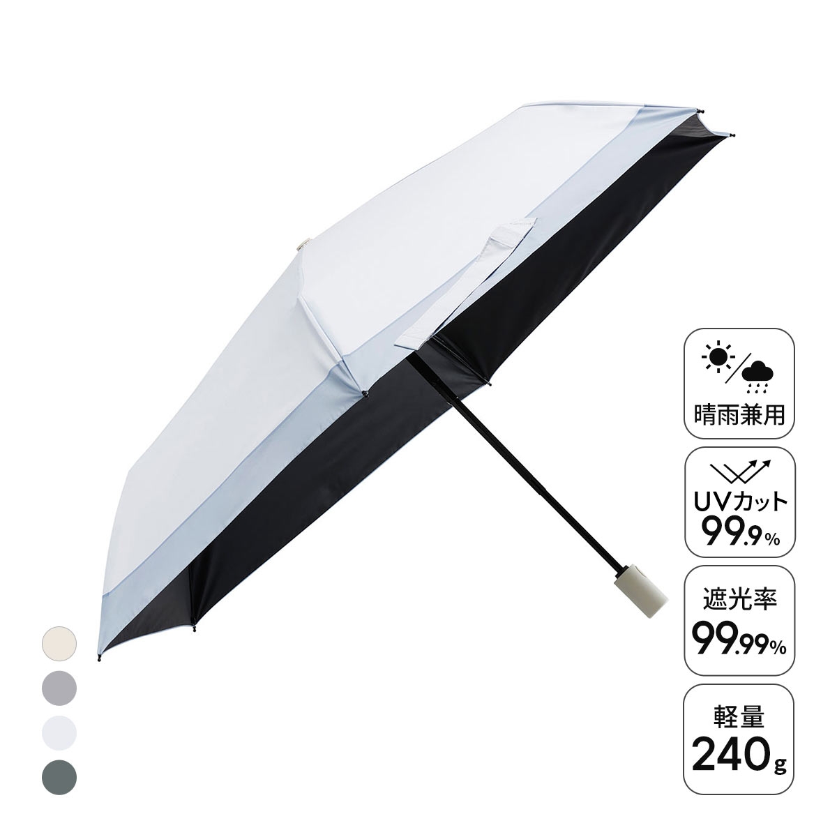 ウォーターフロント カルオート 折りたたみ傘 55cm UV対策 日傘 兼用 雨傘 晴雨両用 バイカラー umbulatio Waterfront(BGY-ブルーグレー-1本)