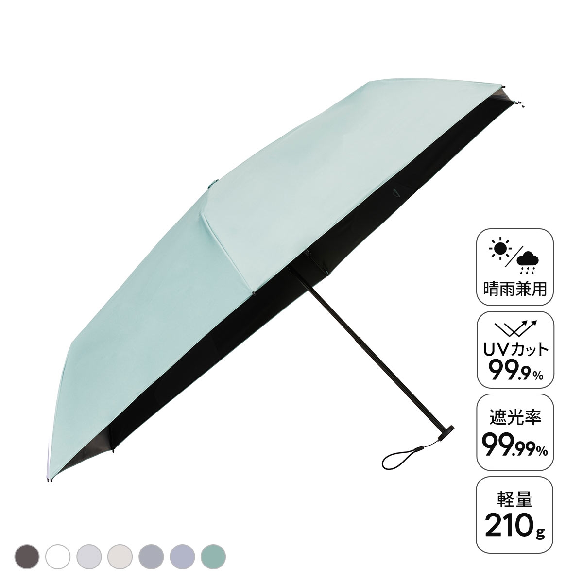 ウォーターフロント クイックシャットライト UVブロック 折りたたみ傘 55cm  日傘 兼用 雨傘 晴雨両用 Waterfront(MI-ミント-1本)