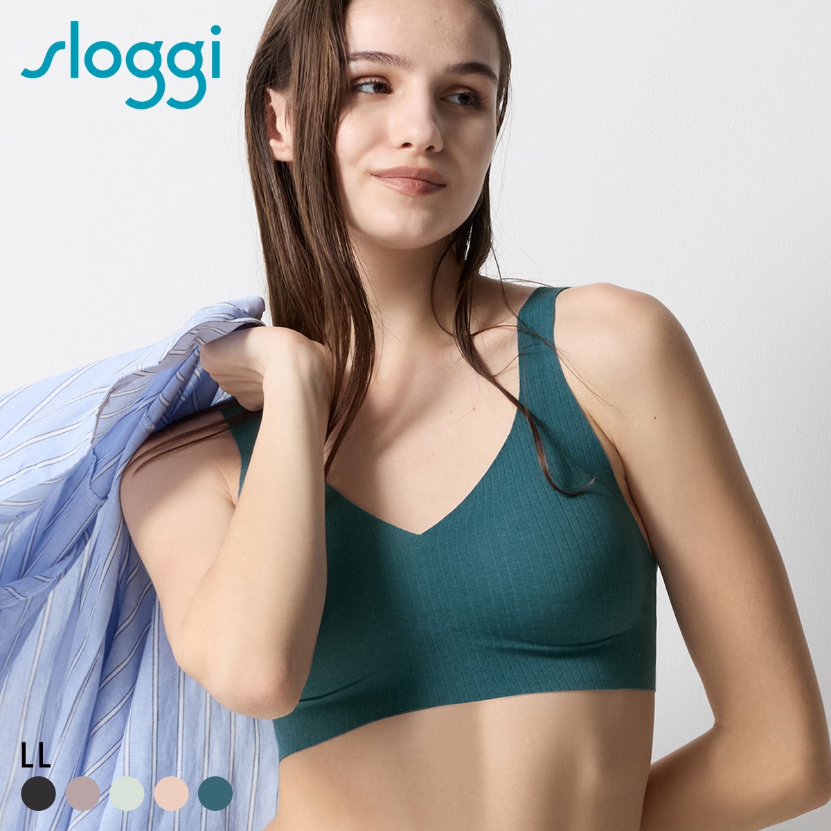 トリンプ スロギー ゼロフィール コットン G88 ブラレット ハーフトップ ノンワイヤー LL 大きいサイズ シームレス sloggi ZERO FEEL Triumph(BG-ブルーグリーン-LL)