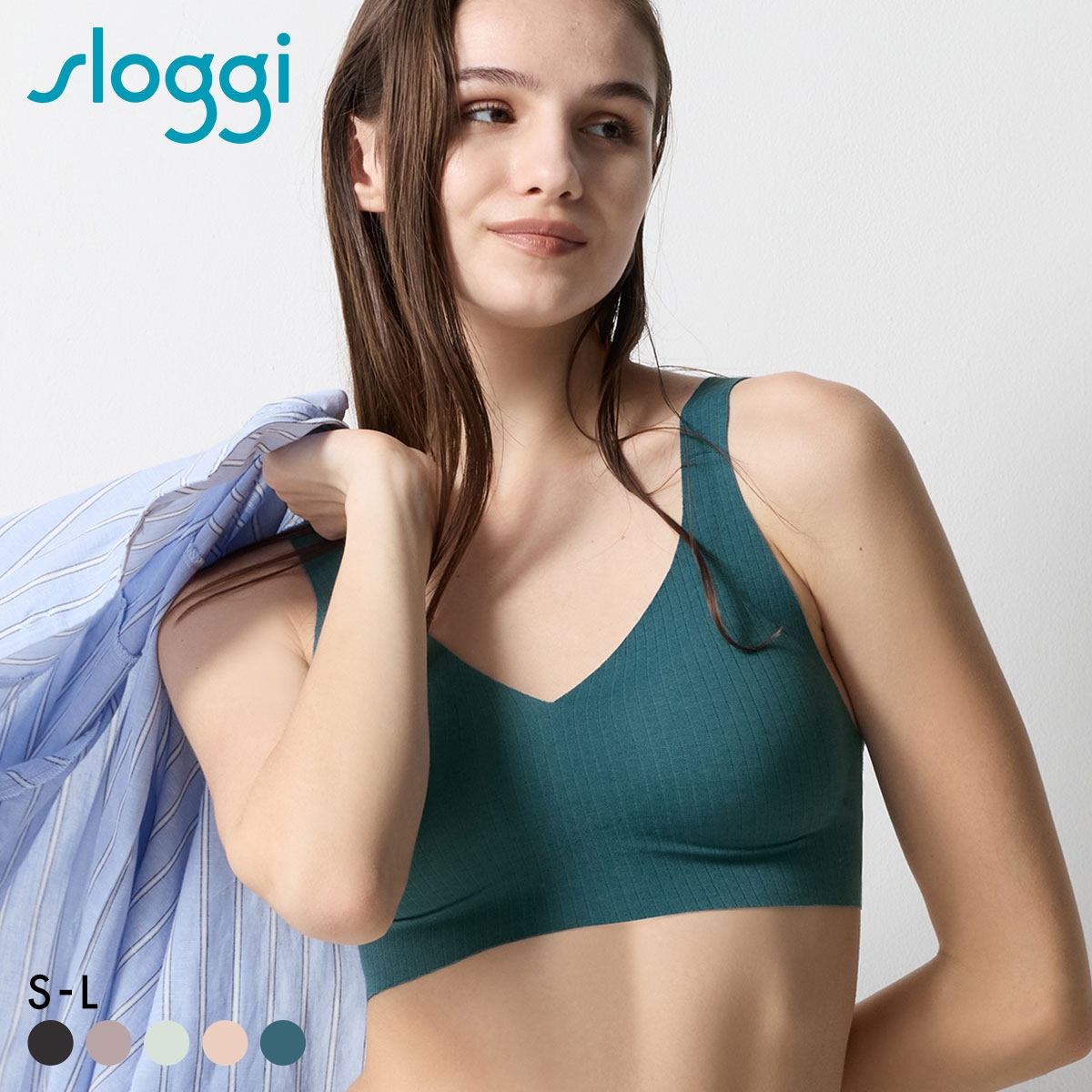 トリンプ スロギー ゼロフィール コットン G88 ブラレット ハーフトップ ノンワイヤー SML シームレス sloggi ZERO FEEL Triumph(BG-ブルーグリーン-S)