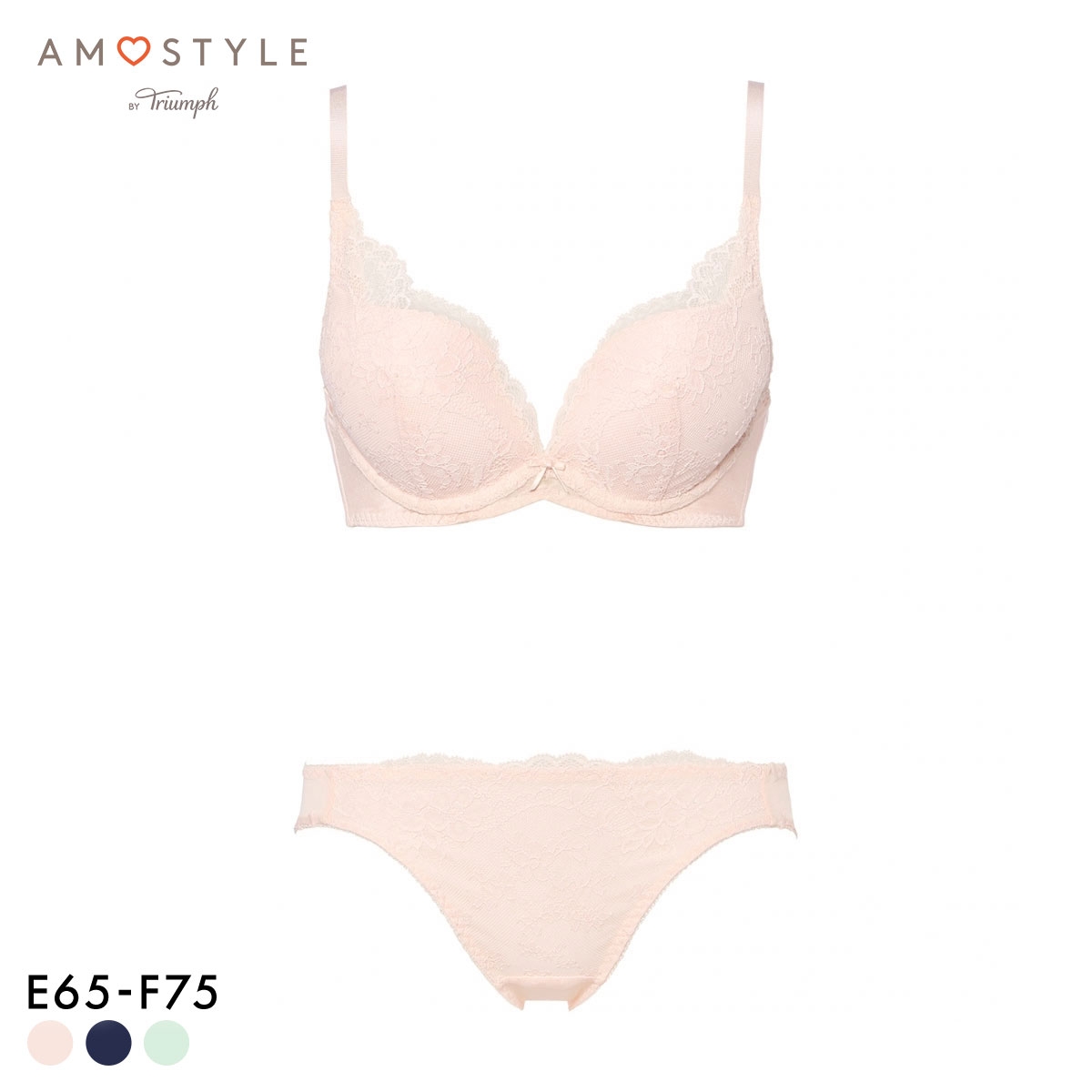 アモスタイル 夢みるブラ AMST1150 デイジーレース DeepV ブラセット ブラジャー ショーツ セット EF 大きいサイズ AMOSTYLE(PI-ピンク-E65-M)