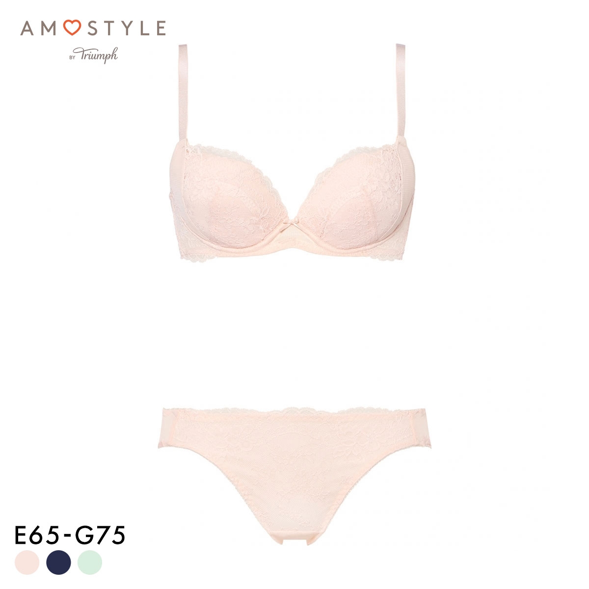 アモスタイル きゅっと寄せブラ AMST1150 デイジーレース ブラセット ブラジャー ショーツ セット EFG 大きいサイズ AMOSTYLE(PI-ピンク-E65-M)