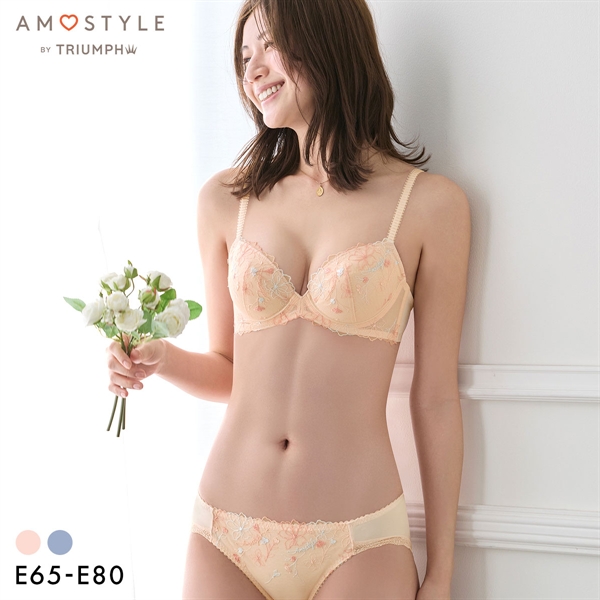 アモスタイル チャーミングラマー AMST1410 ラインアートステッチ ブラセット ブラジャー ショーツ セット E 大きいサイズ AMOSTYLE