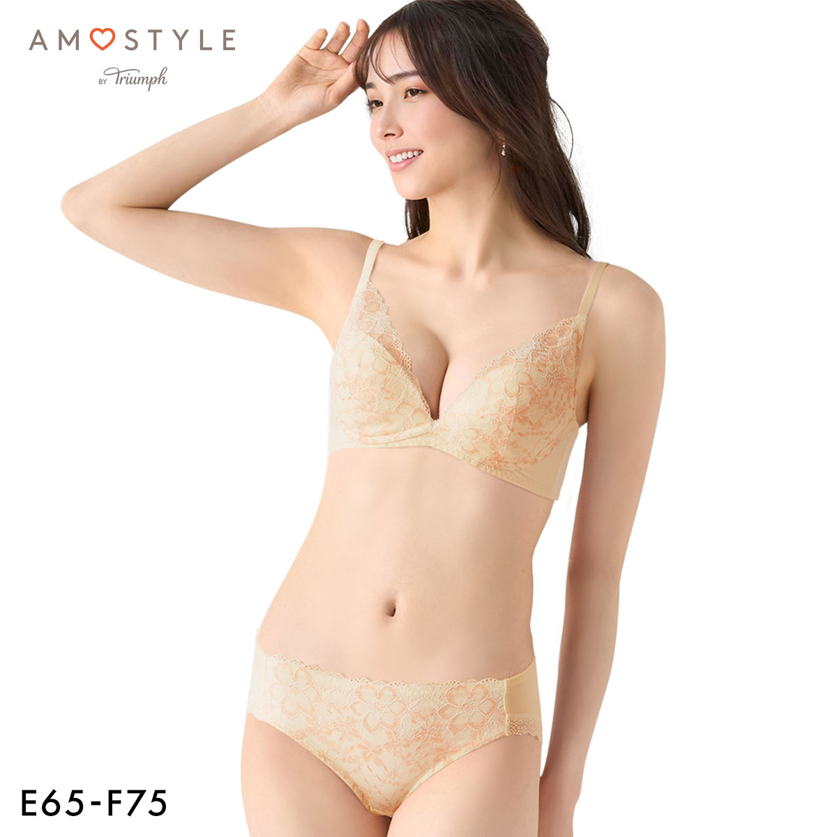 アモスタイル 夢みるブラ AMST1430 ドリームデイリリー ノンワイヤー ブラセット ブラジャー ショーツ セット BCD AMOSTYLE(VL-バニラ-B65-M)
