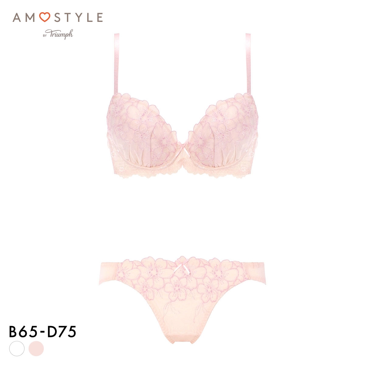 アモスタイル AMST521 スイートフローラ ブラセット ブラジャー ショーツ セット BCD AMOSTYLE(PI-ピンク-B65-M)