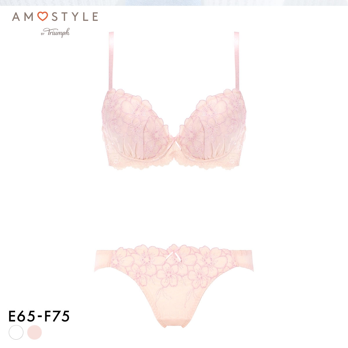 アモスタイル AMST521 スイートフローラ ブラセット ブラジャー ショーツ セット EF 大きいサイズ AMOSTYLE(PI-ピンク-E65-M)