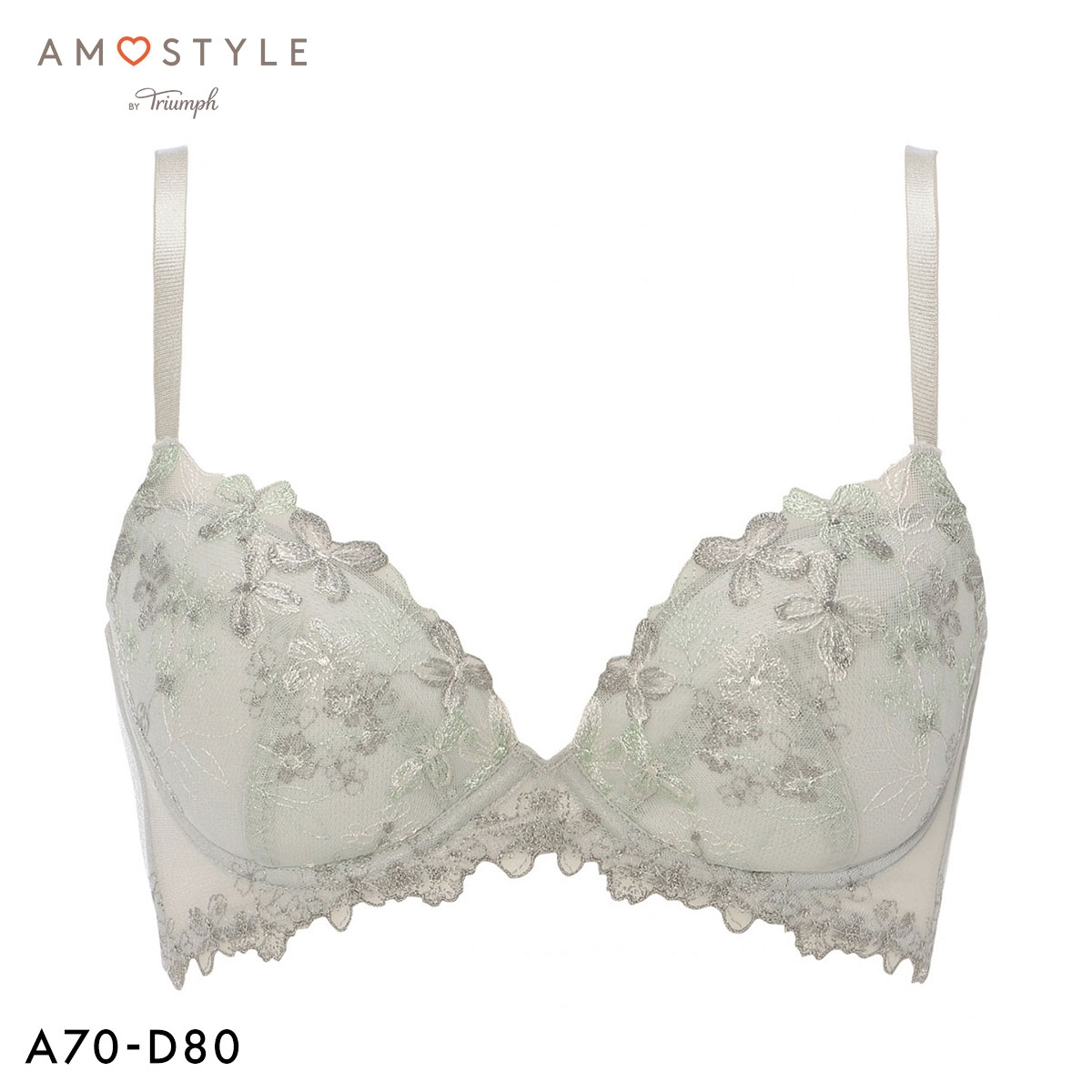 アモスタイル チャーミングラマー AMST1530 チャーミングペタル スリムライン 3/4カップ ブラジャー ABCD AMOSTYLE(LGY-薄グレー-A70)