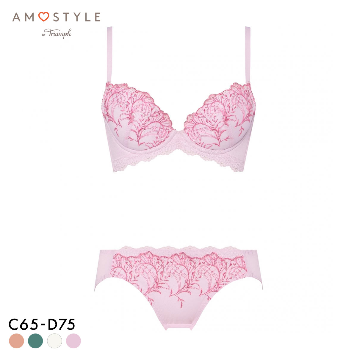 アモスタイル 脇高ブラ AMST1529 ボタニカルモザイク ブラセット ブラジャー ショーツ セット CD AMOSTYLE(PPU-ピンクパープル-C65-M)