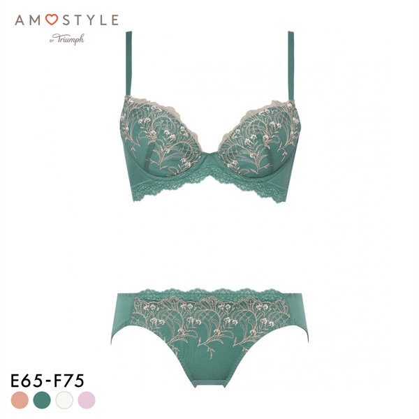 アモスタイル 脇高ブラ AMST1529 ボタニカルモザイク ブラセット ブラジャー ショーツ セット EF 大きいサイズ AMOSTYLE