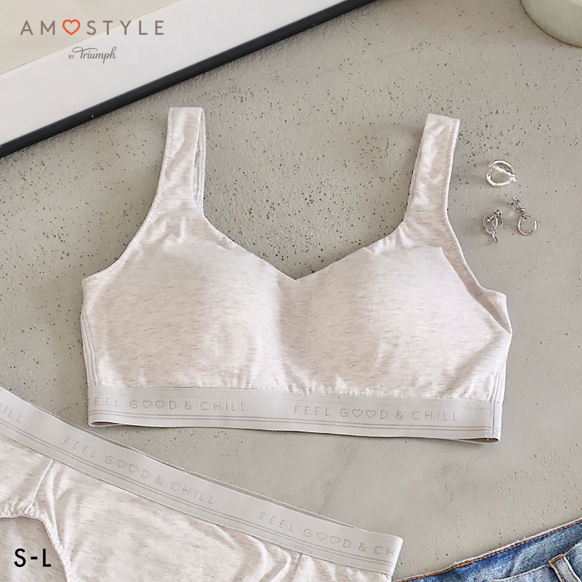 アモスタイル AMST801 シンプルベーシック アクティブコットンミックス ノンワイヤー ハーフトップ ブラジャー SML AMOSTYLE(LGY-薄グレー-S)