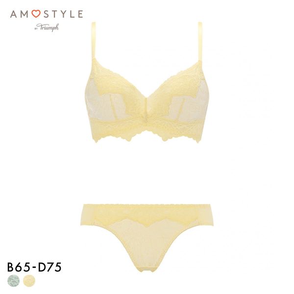 アモスタイル AMST1525 らくふわ ノンワイヤー ブラセット ブラジャー ショーツ セット BCD STYLE LGR YE