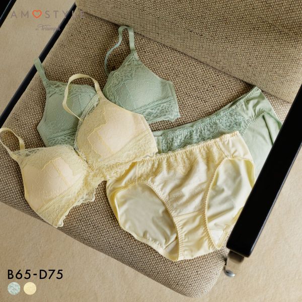 アモスタイル AMST1525 らくふわ ノンワイヤー ブラセット ブラジャー ショーツ セット BCD STYLE LGR YE