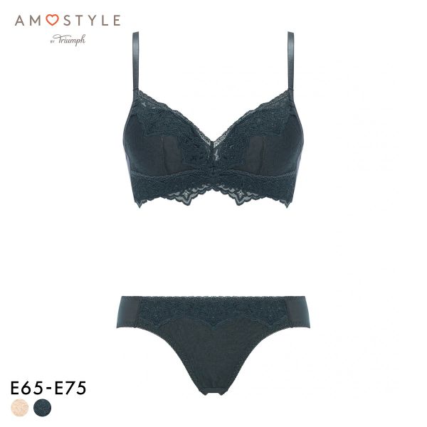 アモスタイル AMST1525 らくふわ ノンワイヤー ブラセット ブラジャー ショーツ セット E AMOSTYLE 大きいサイズ LBE DGY