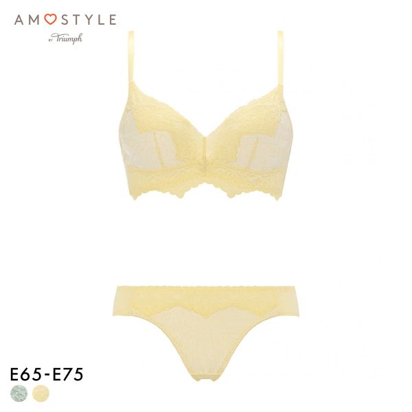 アモスタイル AMST1525 らくふわ ノンワイヤー ブラセット ブラジャー ショーツ セット E AMOSTYLE 大きいサイズ LGR YE
