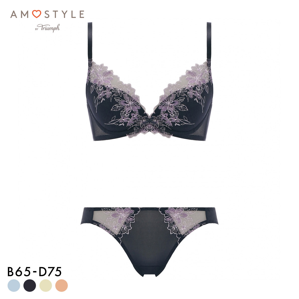 アモスタイル AMST529 デコルテビューティブラ フローラルハーモニー ブラセット ブラジャー ショーツ セット BCD AMOSTYLE(DGY-濃グレー-B65-M)