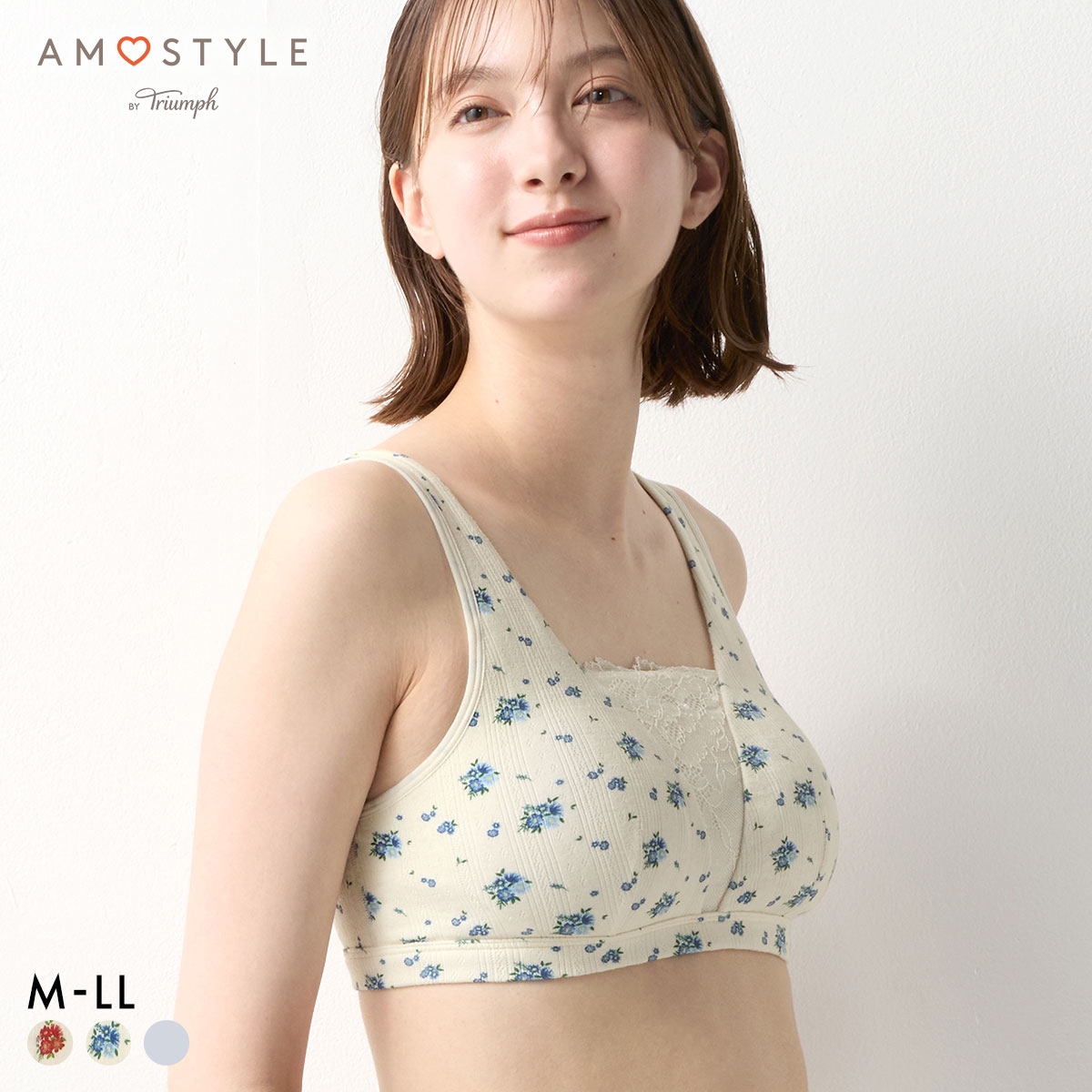 アモスタイル AMST1550 見せKawa ナイトブラ ノンワイヤー ハーフトップ AMOSTYLE(FLO2-花2-M)