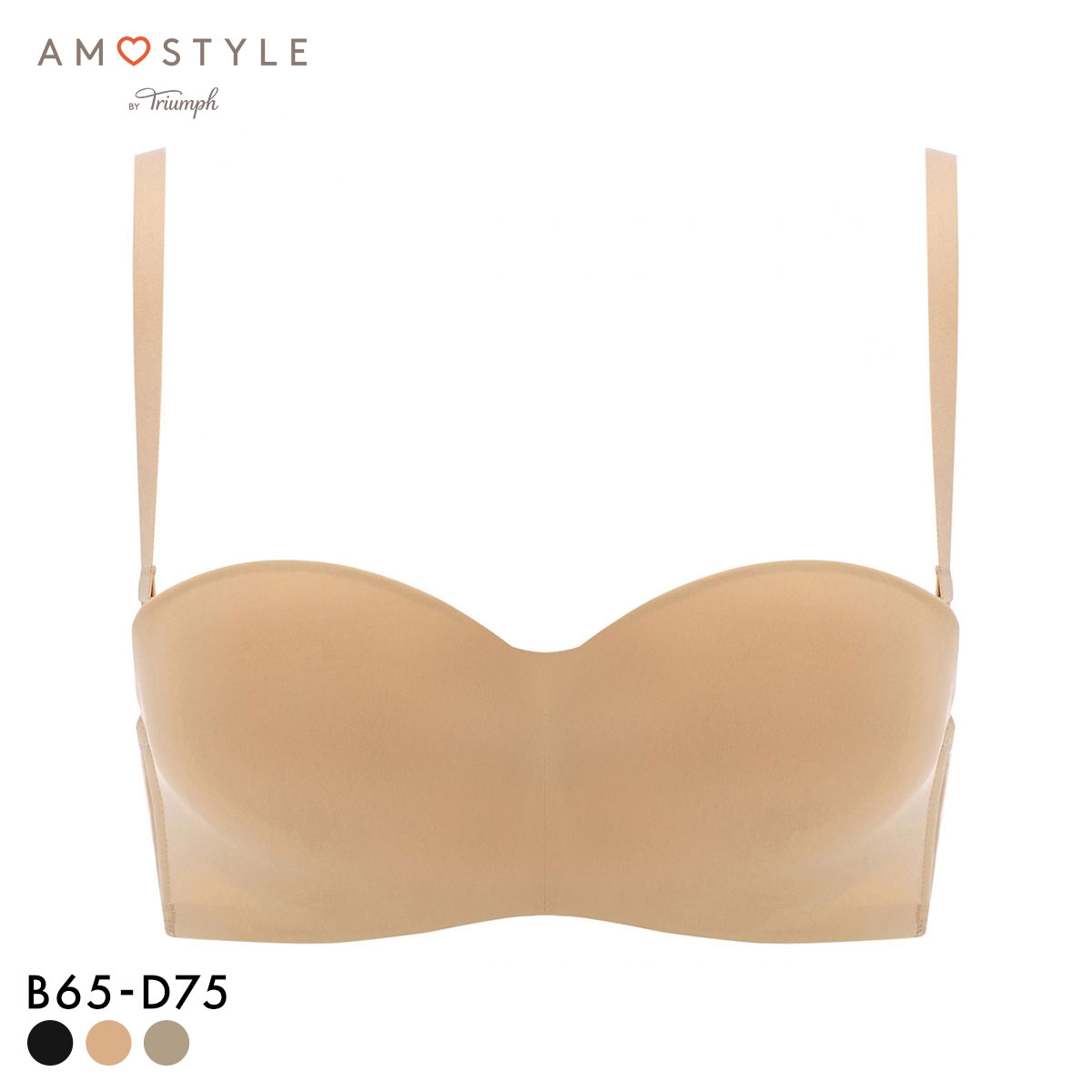アモスタイル AMST1480 シグネチャースムース ブラジャー ハーフカップ ストラップレス BCD  AMOSTYLE(BE-ベージュ-B65)