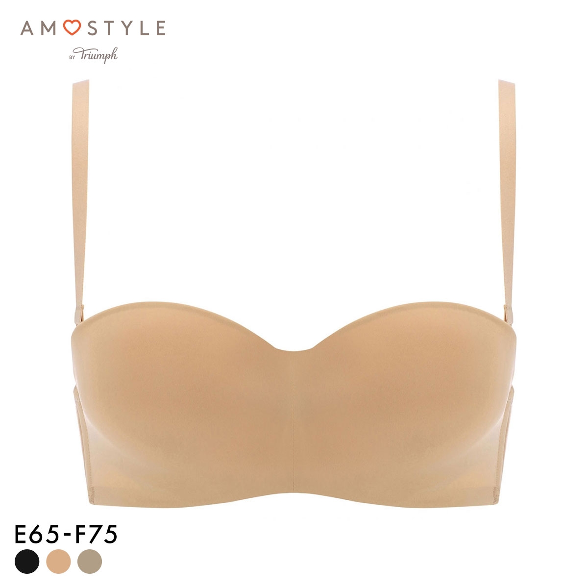アモスタイル AMST1480 シグネチャースムース ブラジャー ハーフカップ ストラップレス EF 大きいサイズ AMOSTYLE(BE-ベージュ-E65)