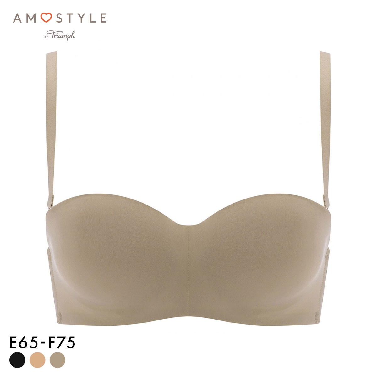 アモスタイル AMST1480 シグネチャースムース ブラジャー ハーフカップ ストラップレス EF 大きいサイズ AMOSTYLE(GG-グレージュ-E65)