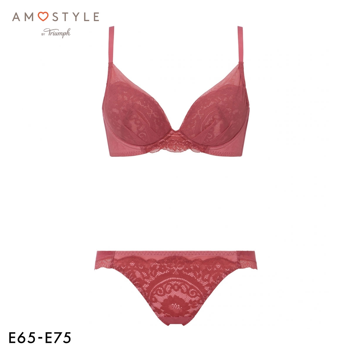 アモスタイル 脇高ブラ AMST1547 フローレスブロッサム ブラセット ブラジャー ショーツ セット E 大きいサイズ AMOSTYLE(RO-ローズ-E65-M)