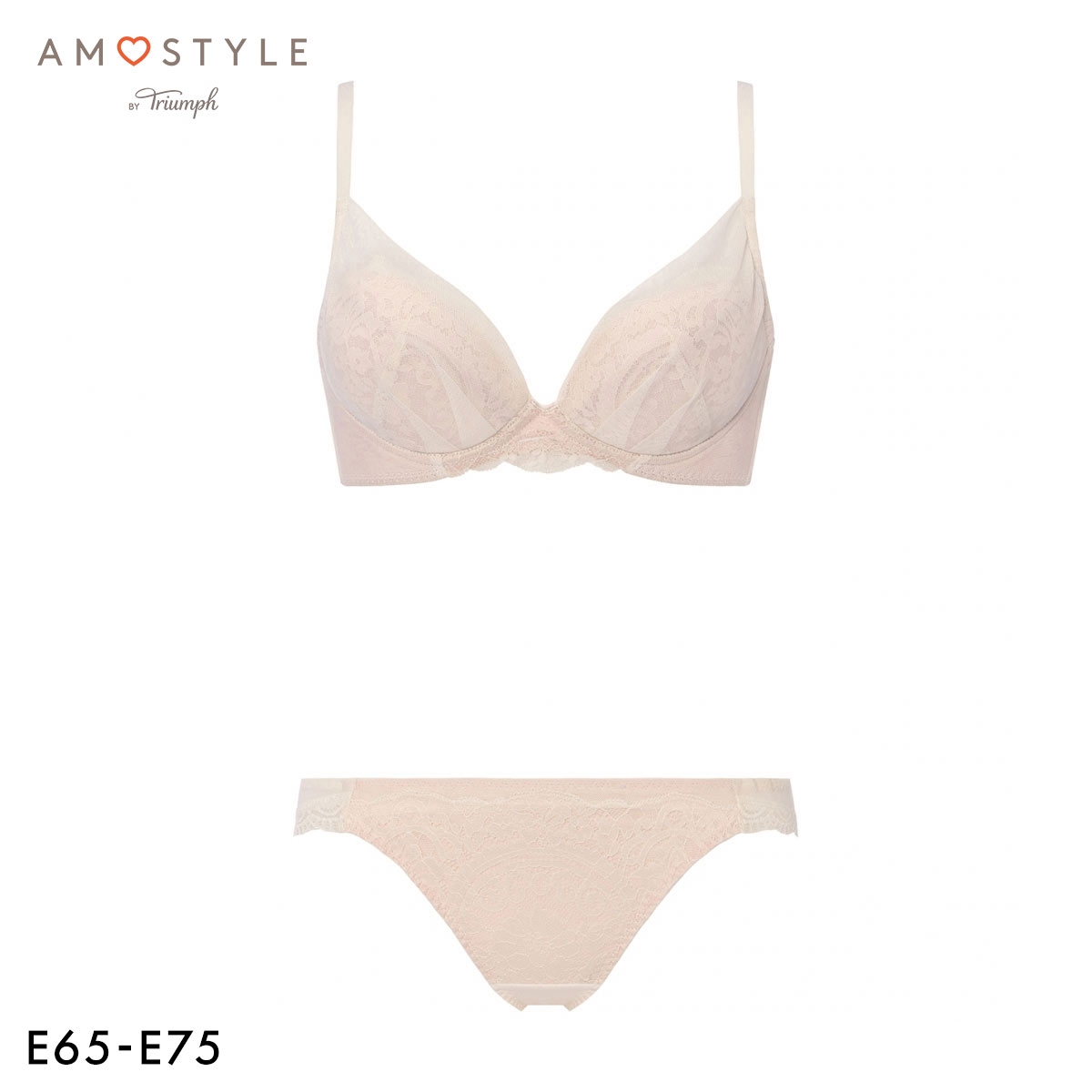 アモスタイル 脇高ブラ AMST1547 フローレスブロッサム ブラセット ブラジャー ショーツ セット E 大きいサイズ AMOSTYLE(ECR-エクリュ-E65-M)