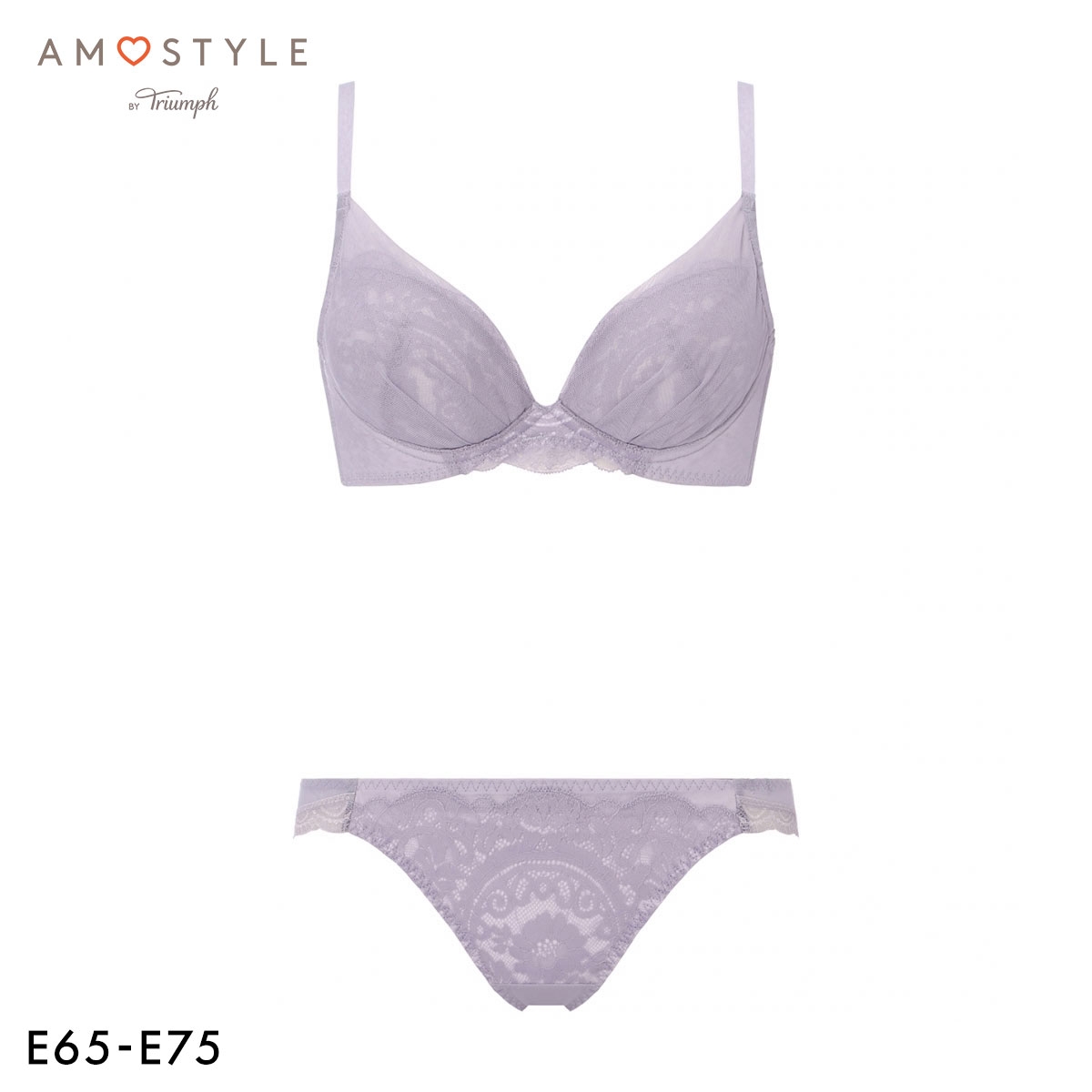 アモスタイル 脇高ブラ AMST1547 フローレスブロッサム ブラセット ブラジャー ショーツ セット E 大きいサイズ AMOSTYLE(LC-ライラック-E65-M)
