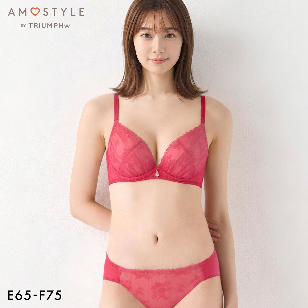 アモスタイル デコルテビューティブラ AMST532 エアリーフラワー ブラセット セット 下着 レディース EF 大きいサイズ AMOSTYLE(RB-ラズベリー-E65-M)