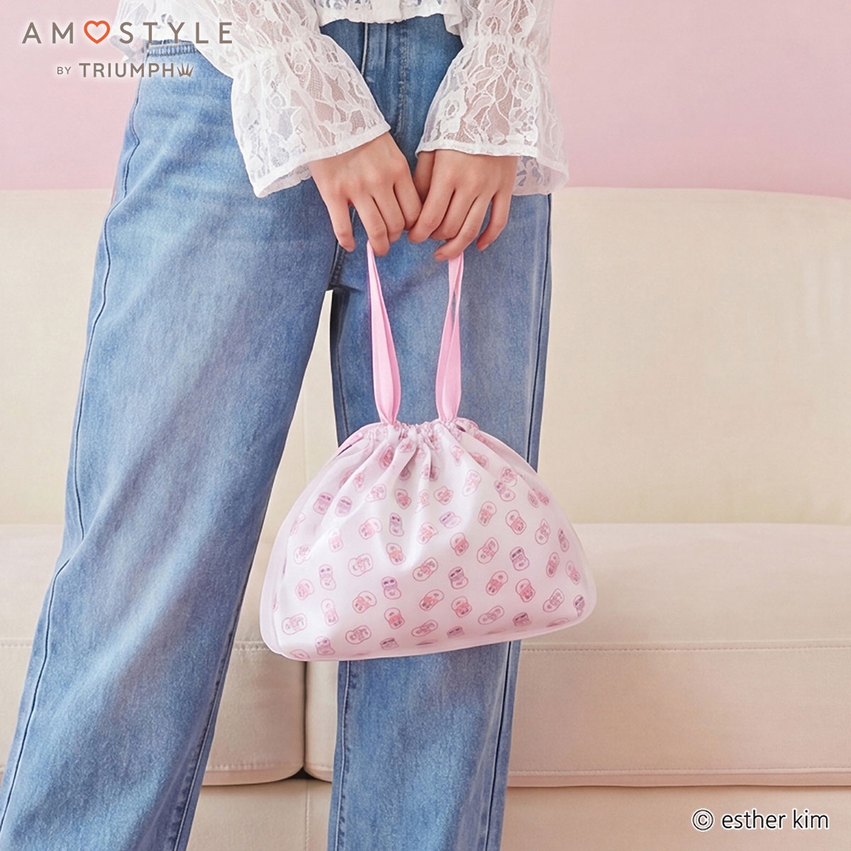 アモスタイル AMST1557 エスターバニー×アモスタイル コラボ ポーチ レディース AMOSTYLE(WH-ホワイト-Free)