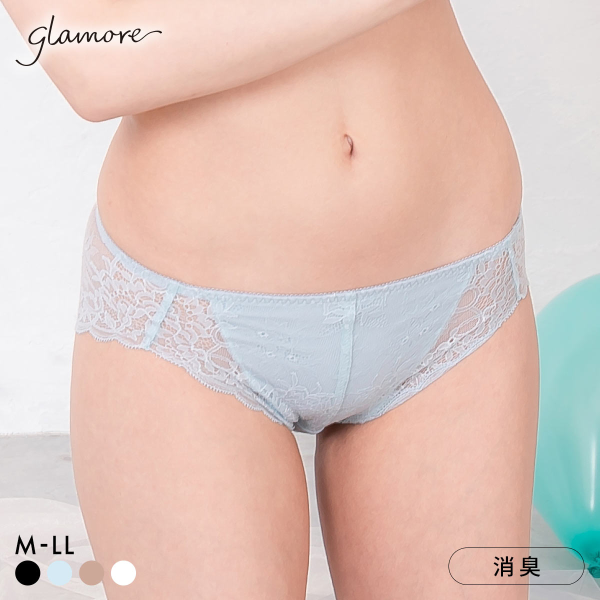 グラモア glamore グラモアブラCOOL FT0401 デザインショーツ ペアショーツ 涼しい 速乾 消臭 締めつけない 総レース FT0402(SX-サックス-M)