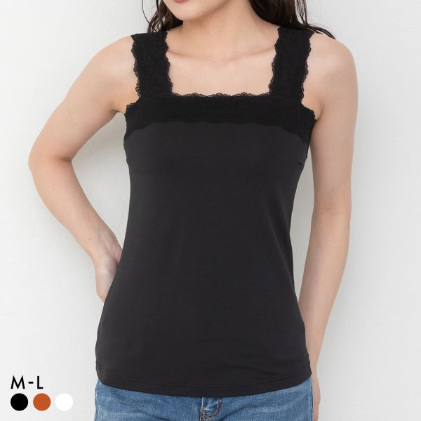 スクエアネックタンクトップ FT0438 レース ブラ紐隠せる チラ見え防止 デコルテ 胸元カバー 綿混 e-gate shopオリジナル グラモア