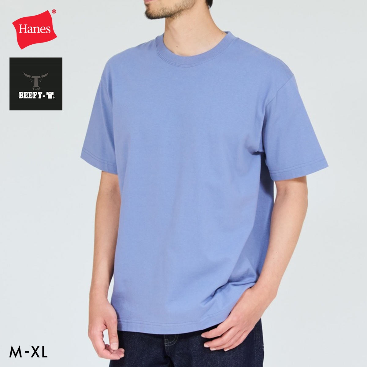 ヘインズ Hanes ビーフィー BEEFY-T ショートスリーブ クルーネックTシャツ HM1-D001 ヘビーウェイト 白T H5180(ID-インディゴ-M)