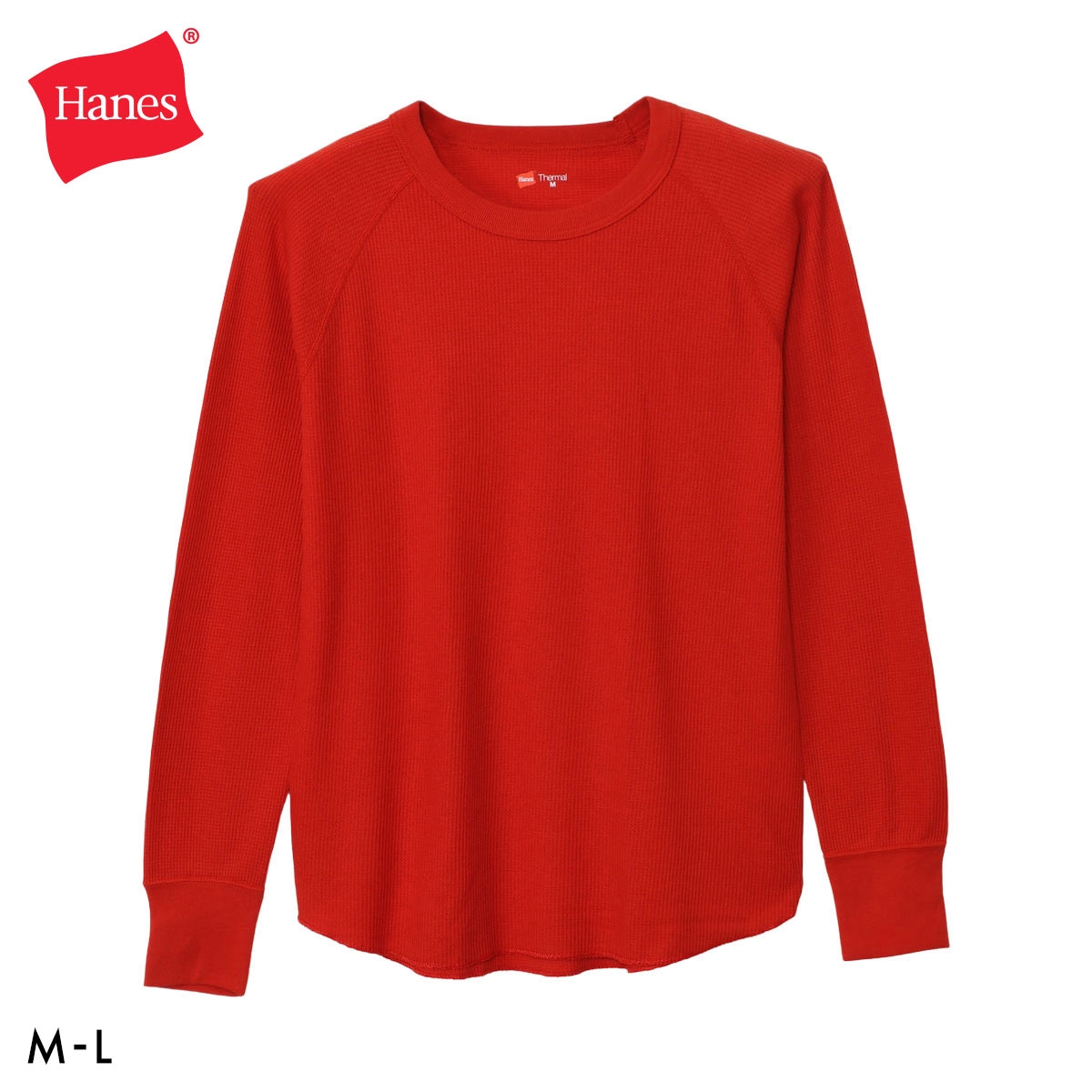 Hanes for HER サーマル クルーネックロングスリーブ レディース ヘインズ ワッフル(RE-レッド-M)
