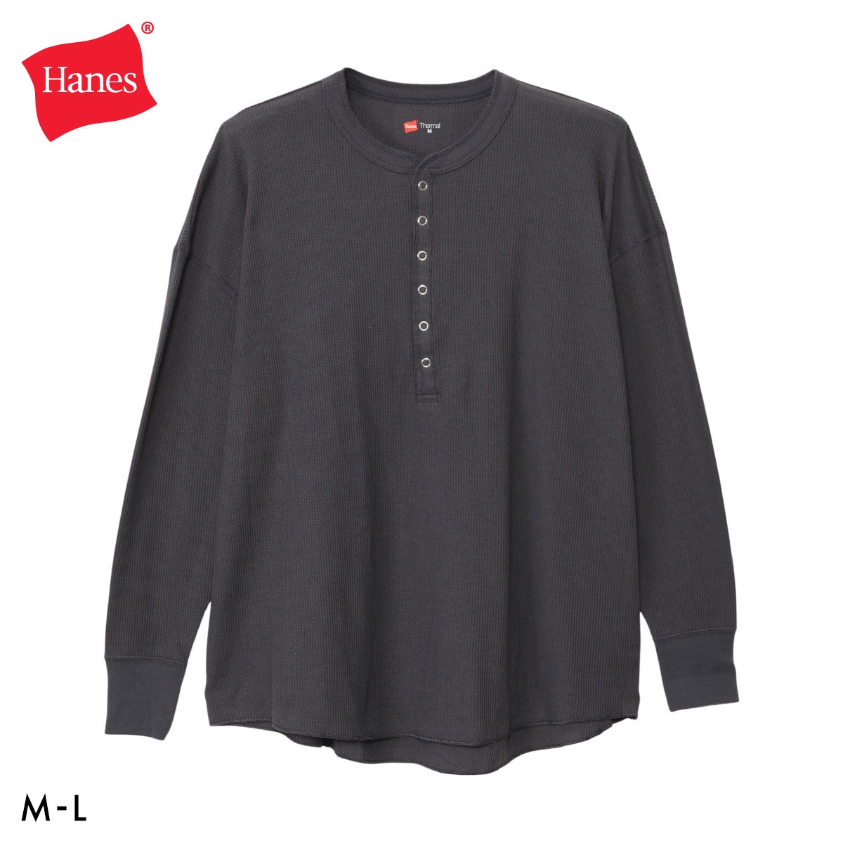 Hanes for HER サーマル ヘンリーネックロングスリーブ レディース ヘインズ ワッフル(CGY-チャコールグレー-M)
