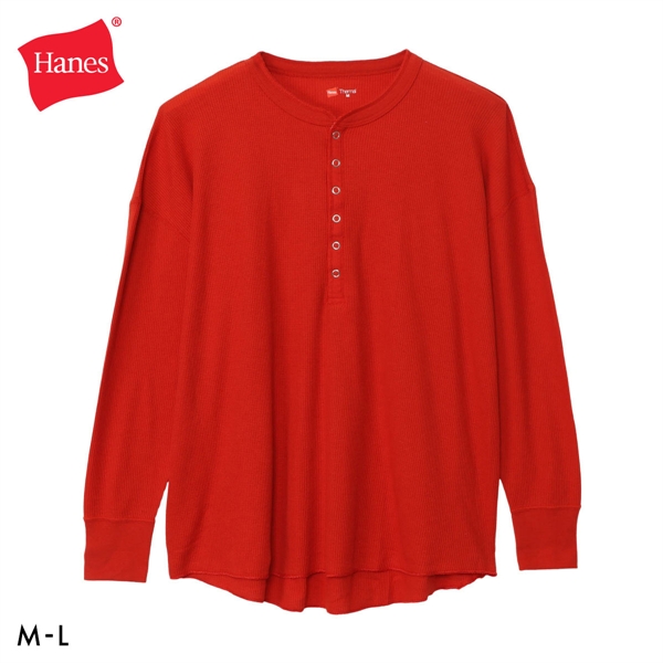 Hanes for HER サーマル ヘンリーネックロングスリーブ レディース ヘインズ ワッフル