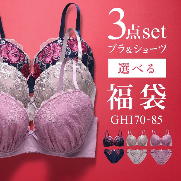 ブラジャー ショーツ セット 3点 中身が見える福袋 GHI 大きいサイズ グラマーサイズ ブラセット 下着 レディース