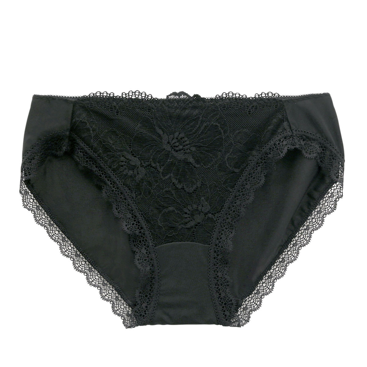 ローファン Lofan 革新ノンワイヤー フローラルカシュクール 谷間メイク ペアショーツ  スタンダード 単品　Lofan×SHIROHATOコラボ(BK-ブラック-M)