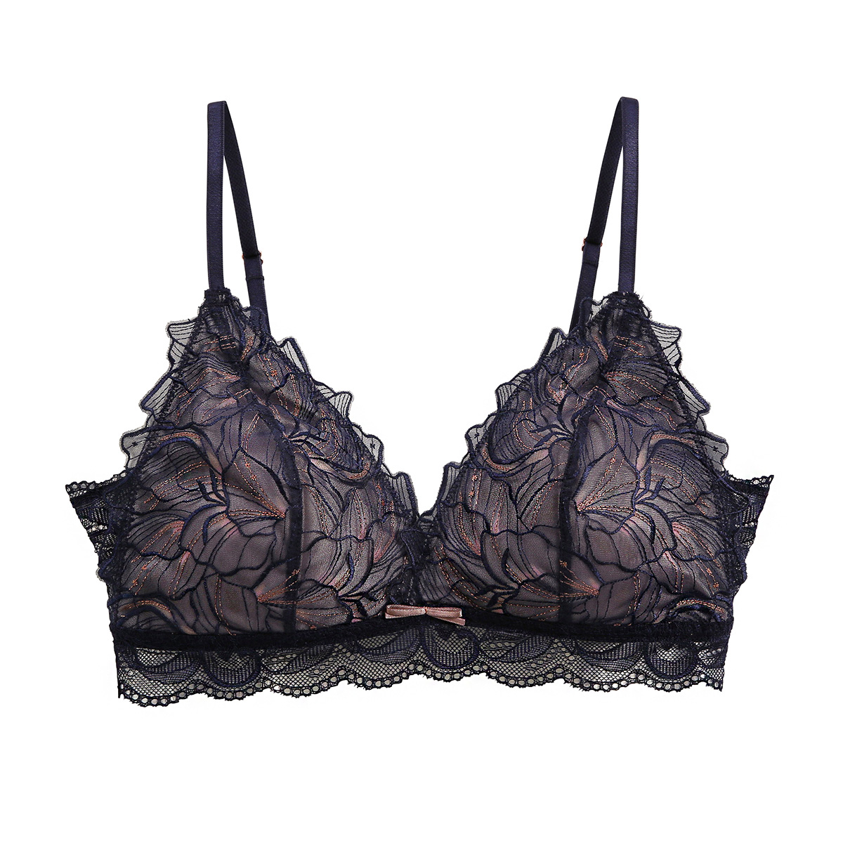 Le petale ル･ペタル ブラジャー ノンワイヤー ブラレット M L LL 単品 LA VIE A DEUX ラヴィアドゥ mignon M2010(DNV-濃ネイビー-M)
