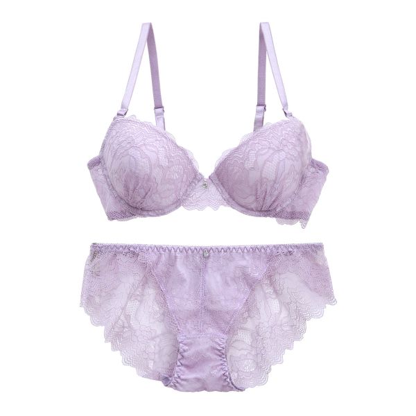 モンシェルピジョン Mon cher pigeon ララシャンテフラワー ブラジャー ショーツ セット BCDEF 総レース バックレース(PU-パープル-B65-M)